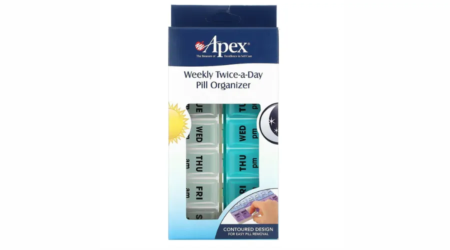 Apex, organizer per pillole settimanale due volte al giorno, 1 organizer per pillole