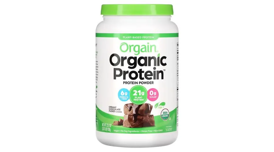 Orgain, organic protein powder, plant-based, creamy chocolate fudge, 2.03 lbs (920 g)