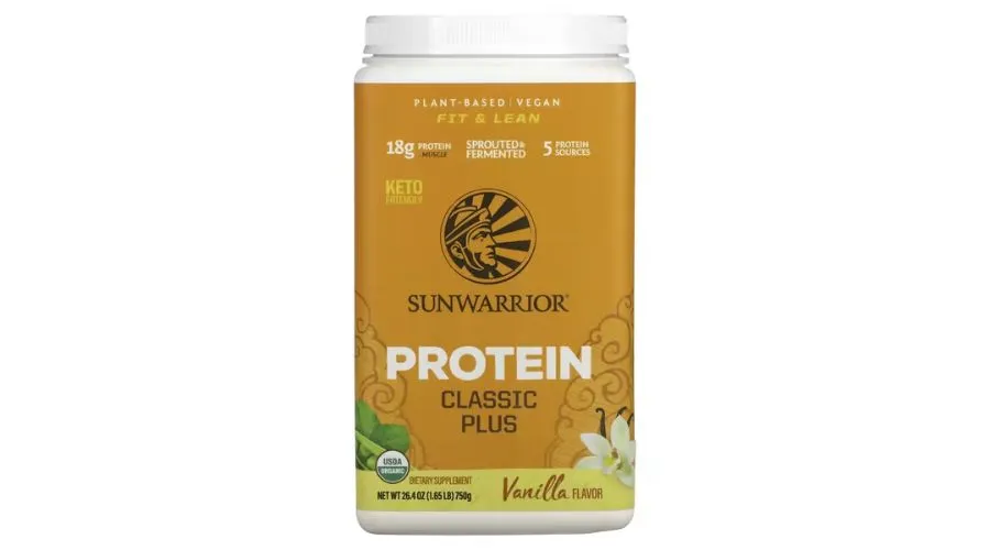 Sun Warrior, Classic plus protein, plant-based, vanilla, 1.65 lb (750 g)