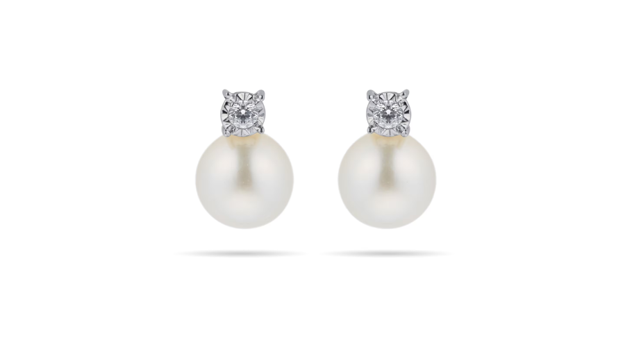 9ct White Gold Diamond and 6-6.5mm Fresh Water Pearl Earrings