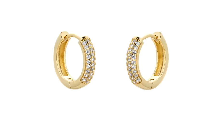 pave cubic zirconia huggie earrings in Yellow gold plated silver