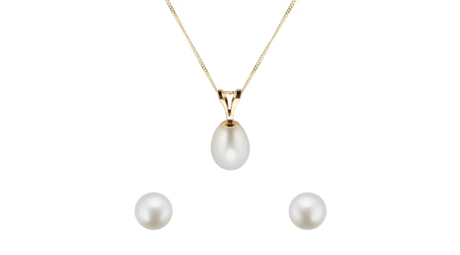 Gold Freshwater Pearl Pendant and Earring Set