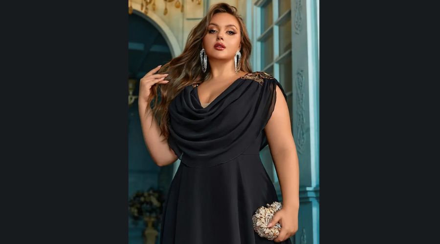 Plus Size Elegant V-Neck Chiffon Dress