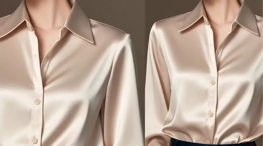 Champagne High-end Sense Formal Satin Long-sleeved Button- Shirt