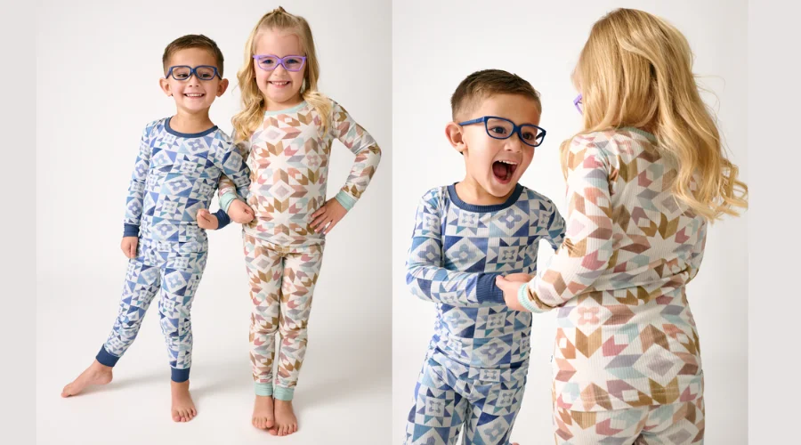 Patchwork Indigo Ribbed Two-Piece Pajama Set 